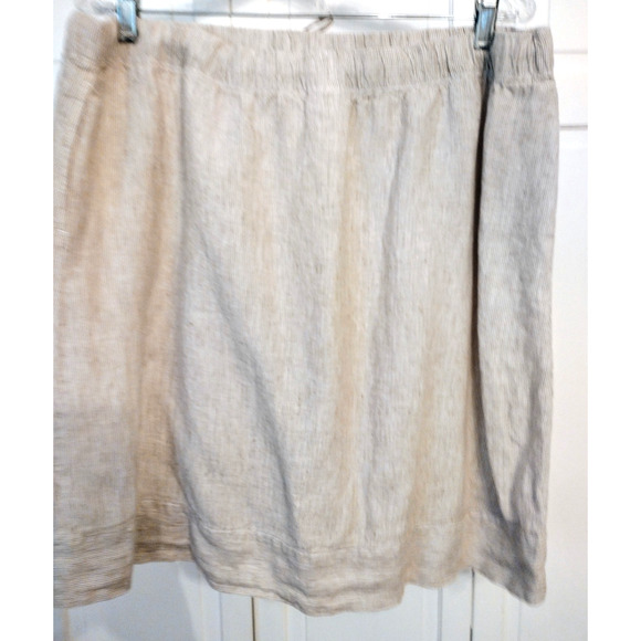 J.Jill Love 100% Linen A-Line Skirt Paperbag Waist  Pockets Tan Striped XL - Picture 4 of 10